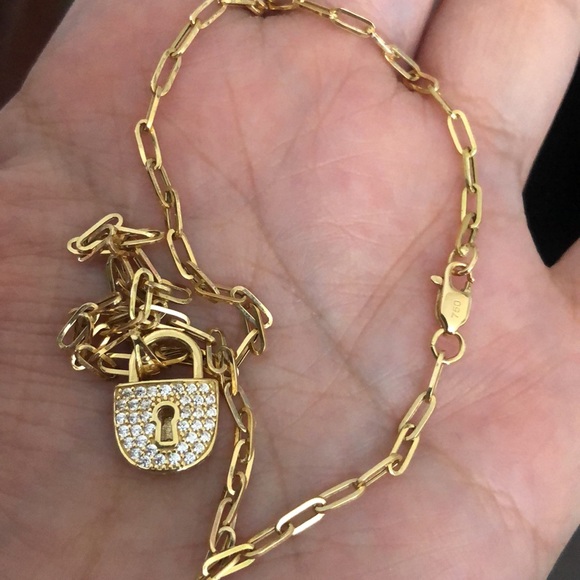 18K Saudi Paperclip Necklace with padlock pendant 14” - Picture 6 of 7